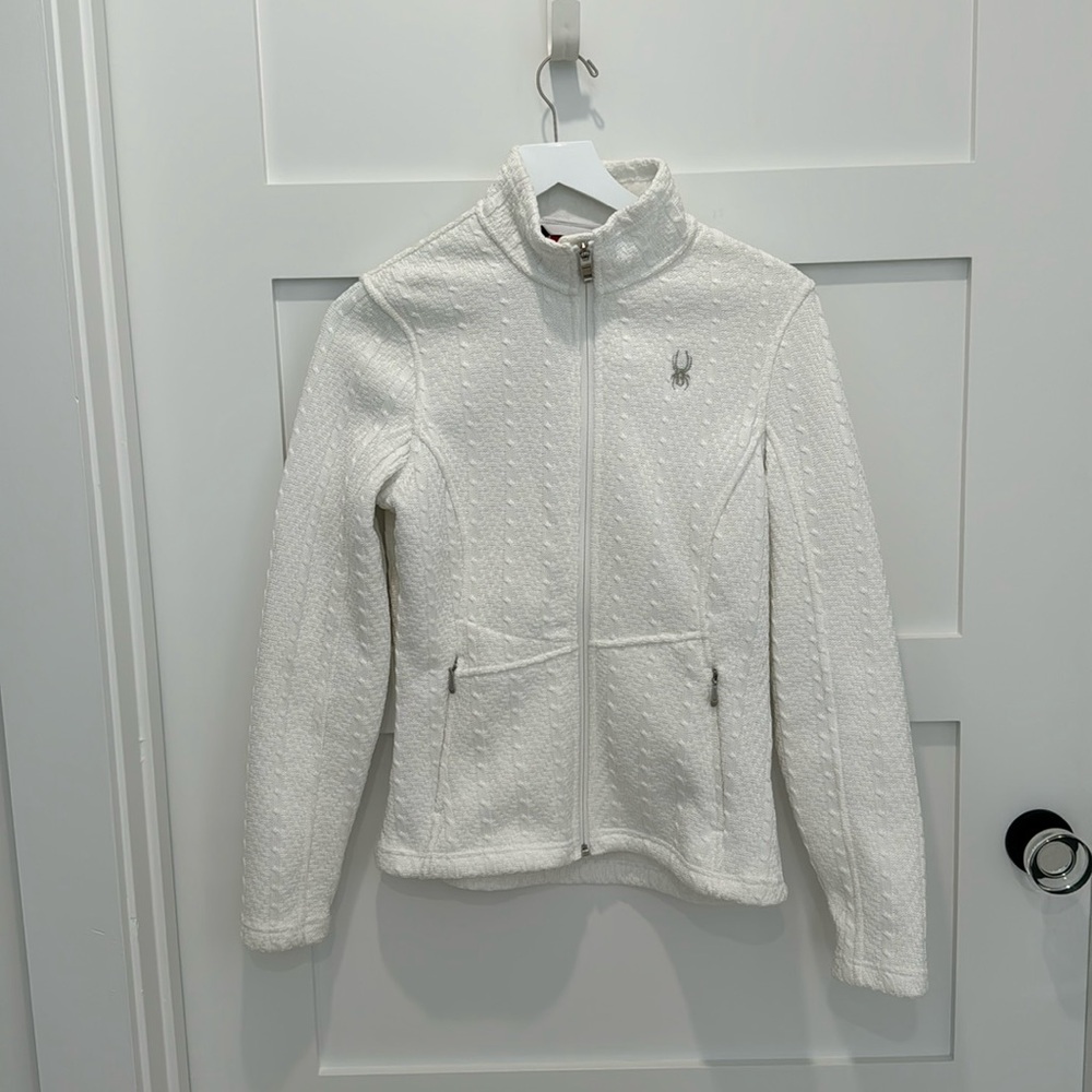 Spyder Zipper Knit Cardigan with Silver Metallic Logos - Size Medium